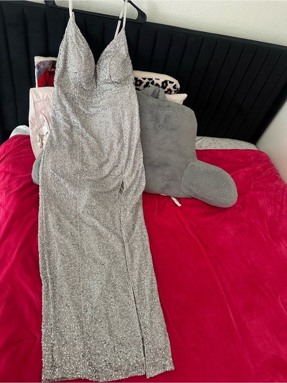 Silver Sequin Slip Dress with Spaghetti Straps